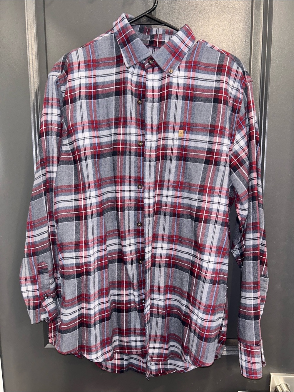 Izod Men's Gray, Red & White Plaid Button-Down Shirt